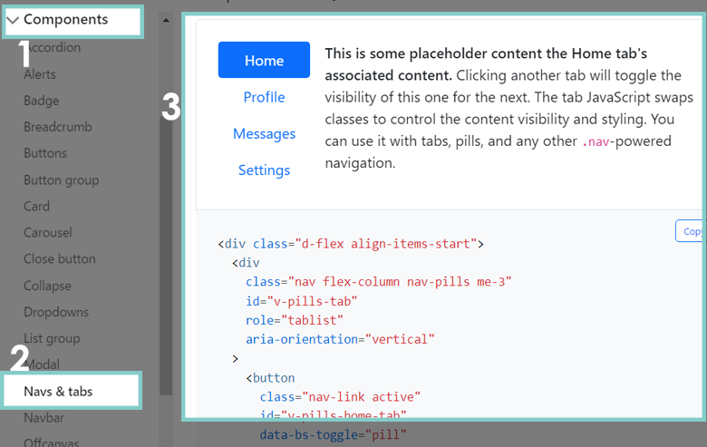 Bootstrap pillsのタブメニュー
