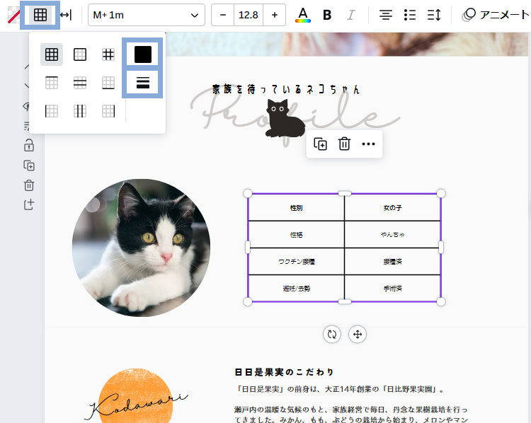 Canva表の罫線の色や太さを変える