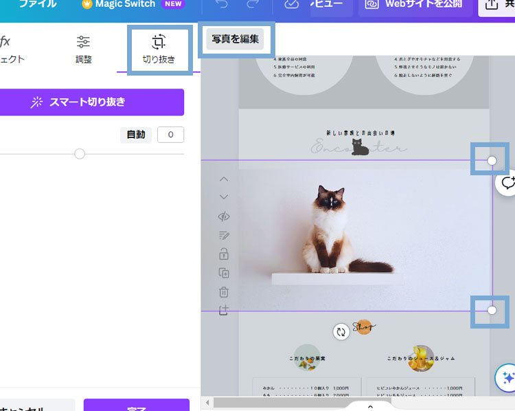 Canvaで背景画像のサイズや配置を変える